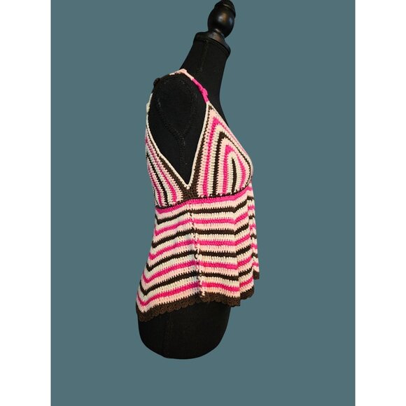 2/$35 POL Crochet Striped V-Neck Babydoll Cropped Boho Hippie Girl Top Women S - Picture 5 of 9
